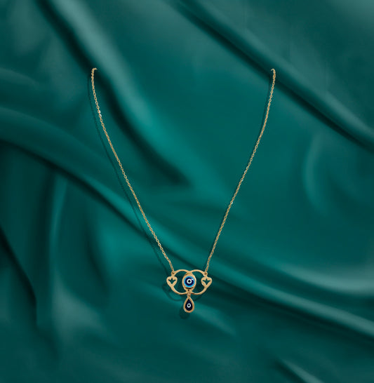 "Handmade Nazariya Necklace with Gold Accents, crafted with care, featuring a traditional design symbolizing protection and elegance."