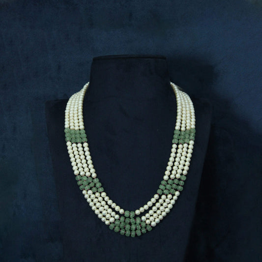 "Pearl maala necklace with regal design, ideal for royal occasions and grand events"