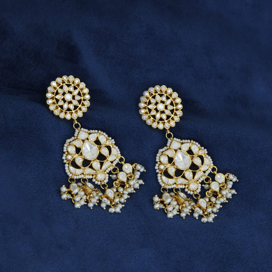 "Polki silver earrings for women, featuring exquisite Polki stone designs crafted from sterling silver."